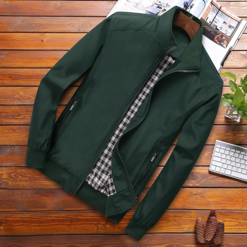 Men's Zip Front Stand Collar Long Sleeve Jacket