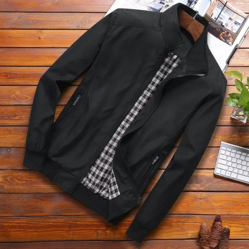 Men's Zip Front Stand Collar Long Sleeve Jacket