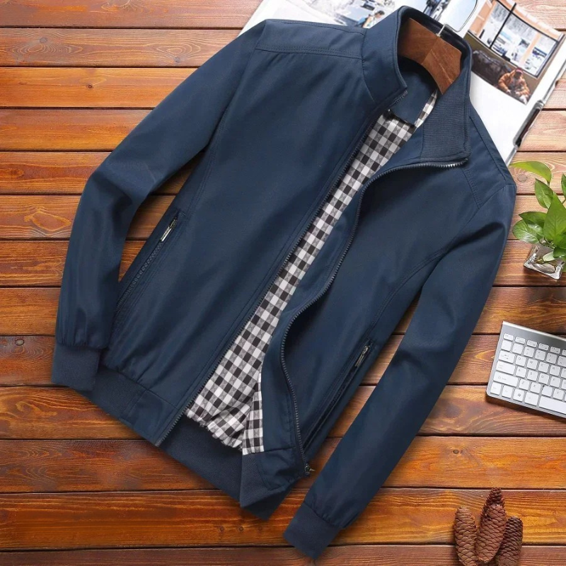 Men's Zip Front Stand Collar Long Sleeve Jacket