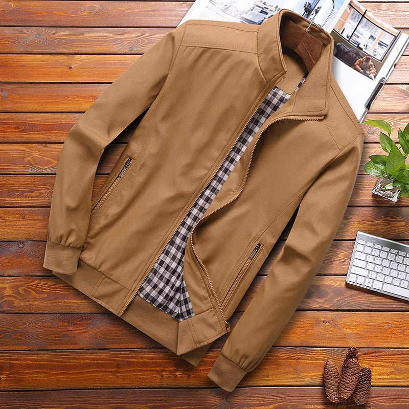 Men's Zip Front Stand Collar Long Sleeve Jacket