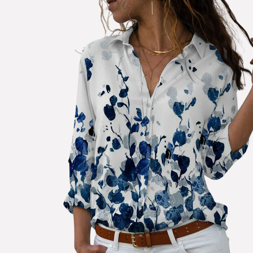 Women's Floral Button-Up Collar Blouse Long Sleeve Top