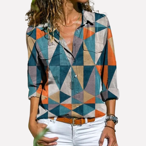 Women's Floral Button-Up Collar Blouse Long Sleeve Top