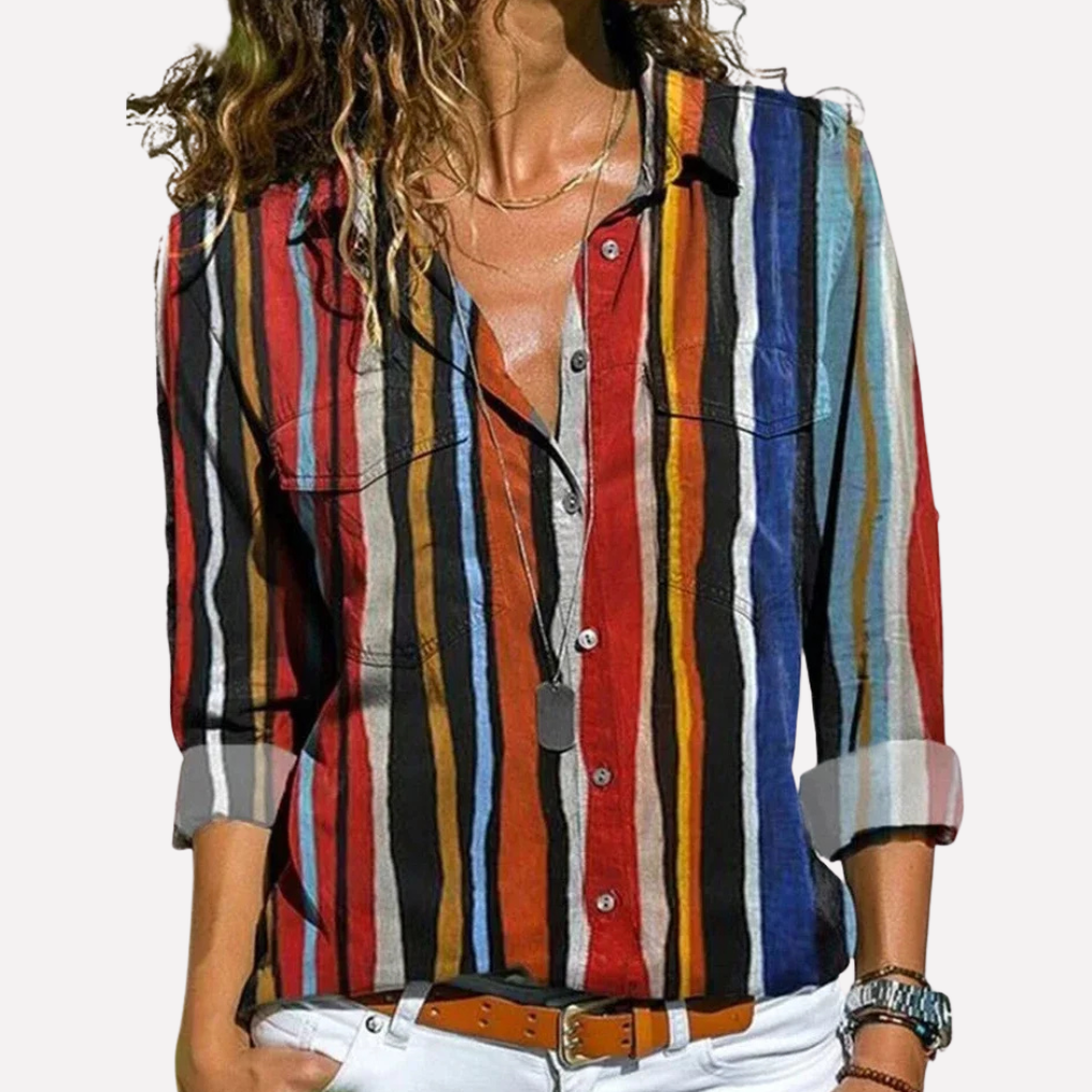 Women's Floral Button-Up Collar Blouse Long Sleeve Top