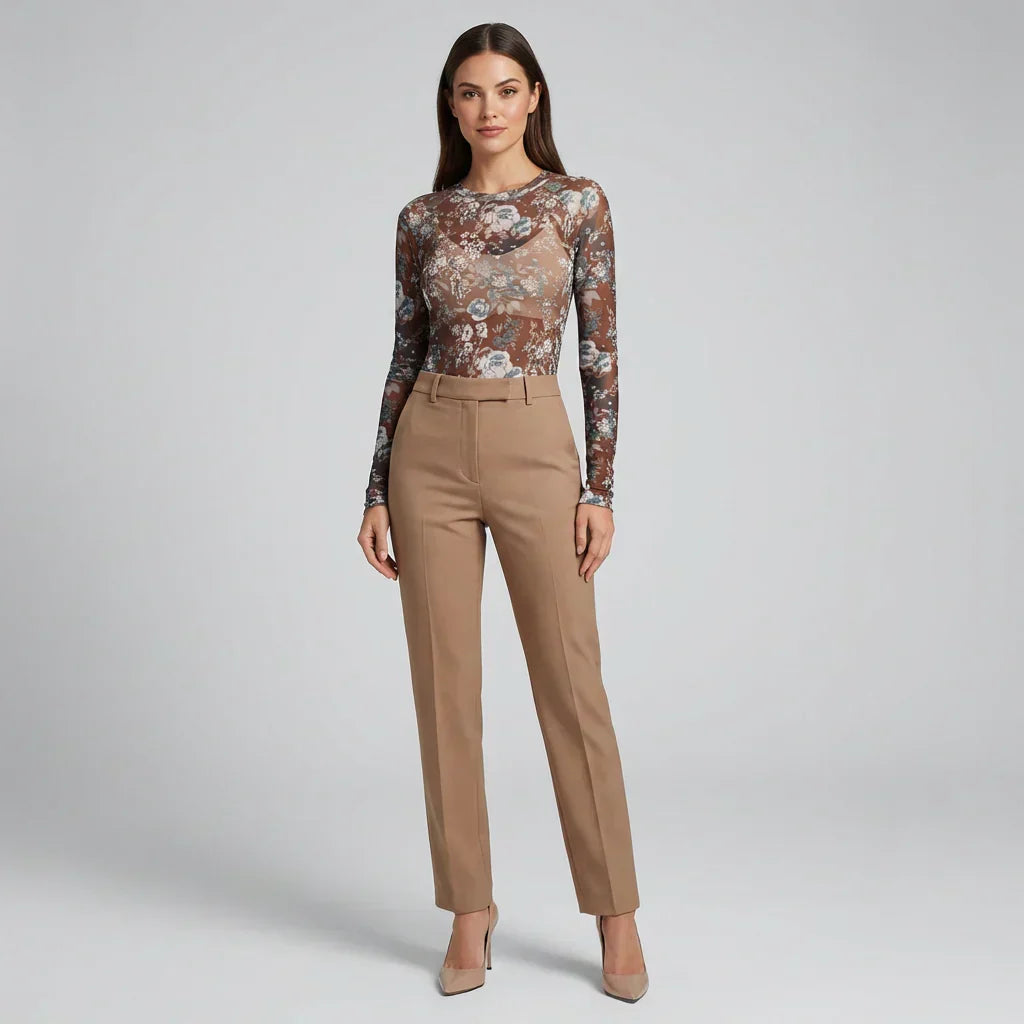 Women's Floral Mesh Long Sleeve Top Sheer Going Out