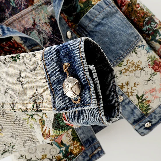 Women's Floral Patchwork Denim Jacket Cropped