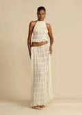 Women's Halter Neck Tiered Ruffle Maxi Skirt Set White Two-Piece