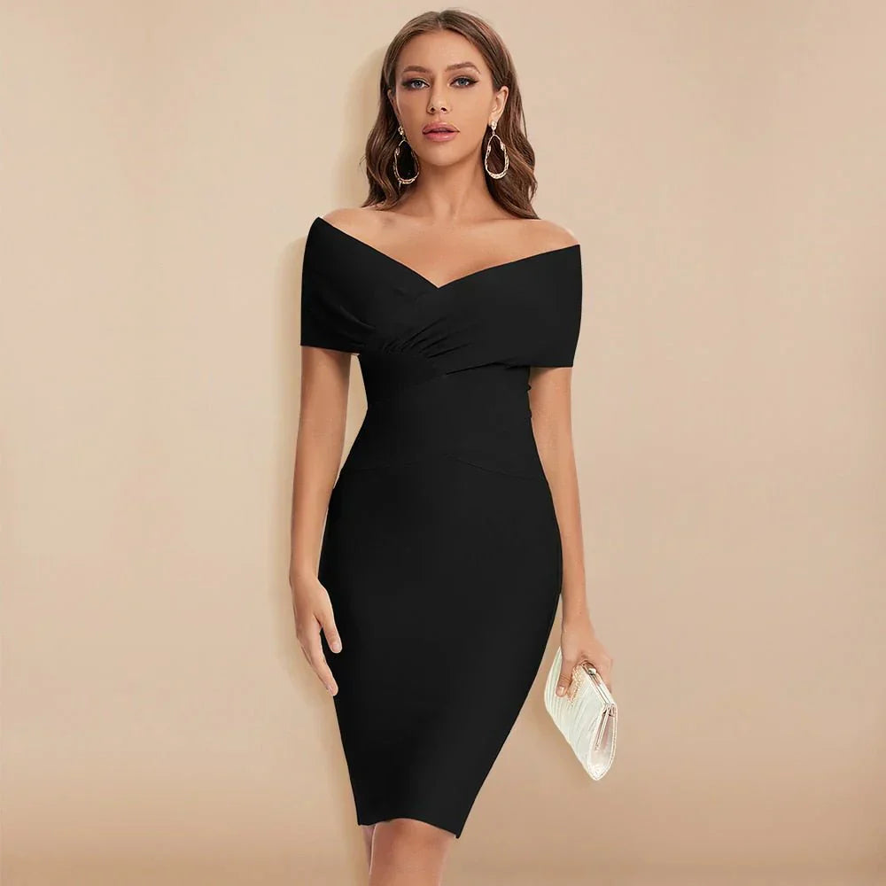 Women's Off-Shoulder Bodycon Cocktail Dress Midi