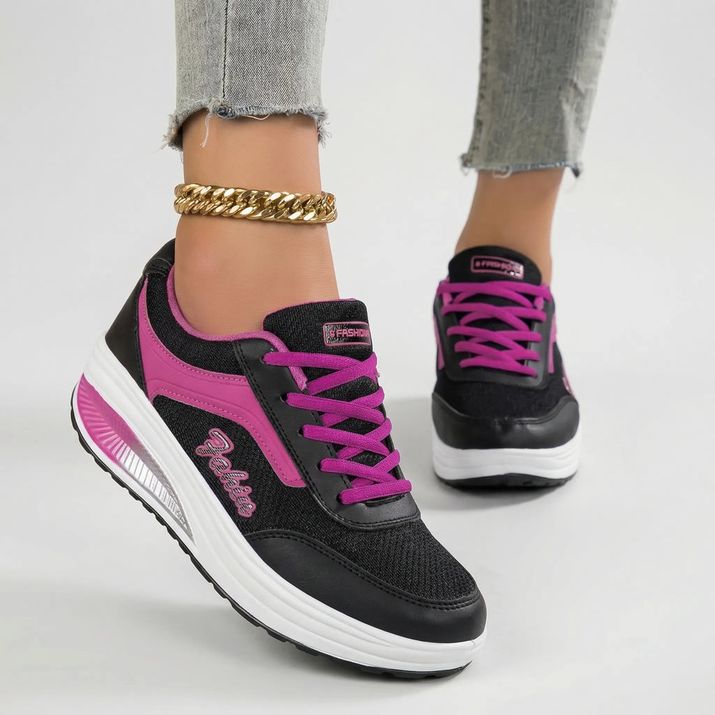 Women's Platform Lace-Up Sneakers Leather Chunky Sole Tennis Shoes