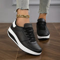 Women's Platform Lace-Up Sneakers PU Leather Chunky Sole Tennis Shoes