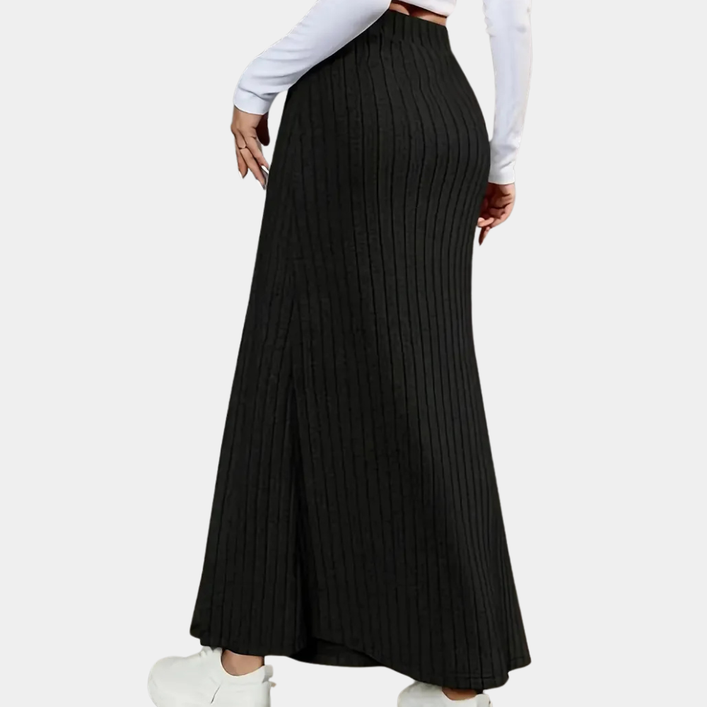 Women's Ribbed Maxi Skirt Button Slit