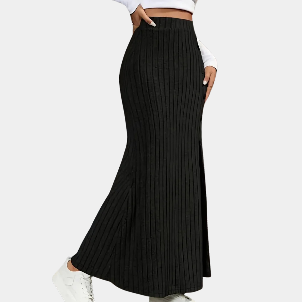 Women's Ribbed Maxi Skirt Button Slit