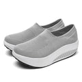 Women's Slip-On Platform Sneakers Knit Mesh Rocker Sole Walking Shoes