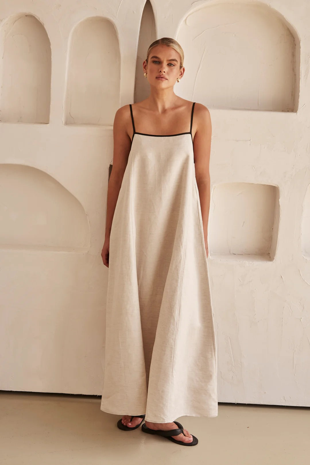 Women's Spaghetti Strap Contrast Trim Sundress Maxi