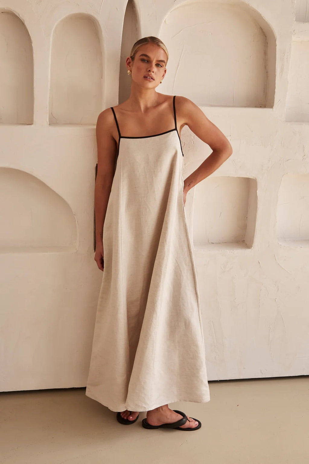 Women's Spaghetti Strap Contrast Trim Sundress Maxi