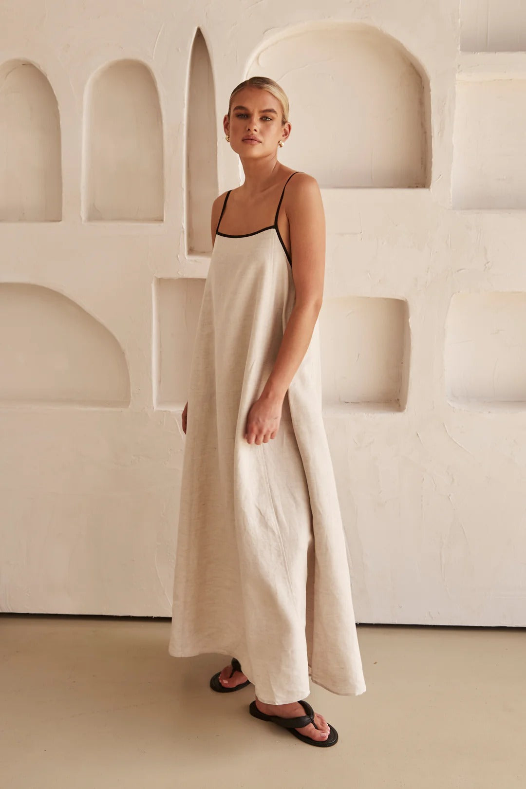 Women's Spaghetti Strap Contrast Trim Sundress Maxi