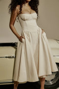 Women's Strapless Corset Fit and Flare Dress Midi