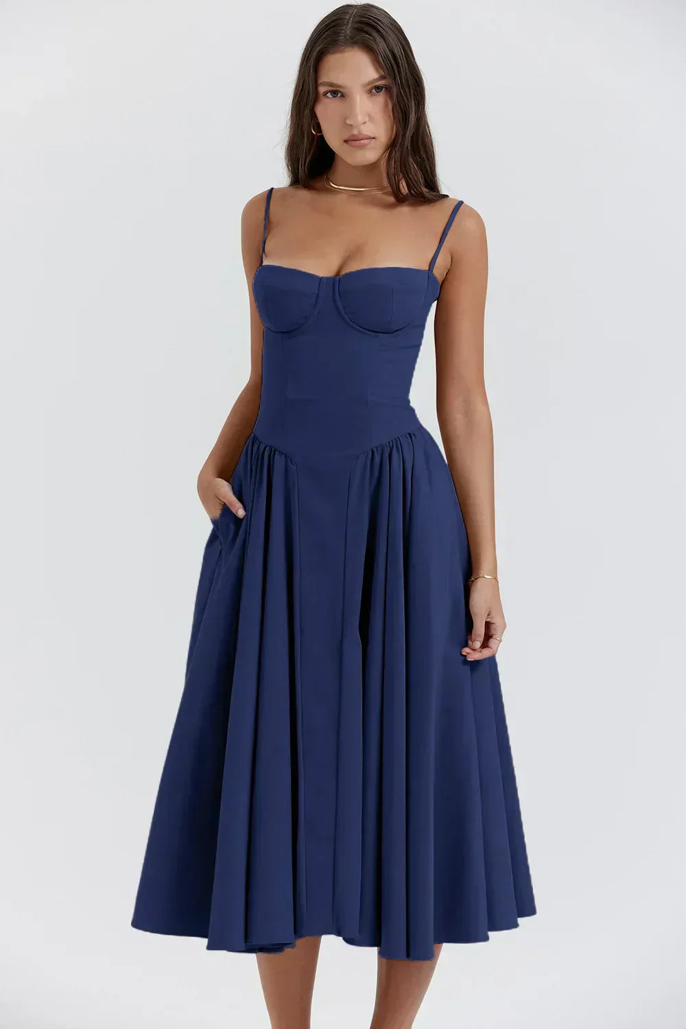 Women's Strapless Corset Fit and Flare Dress Midi