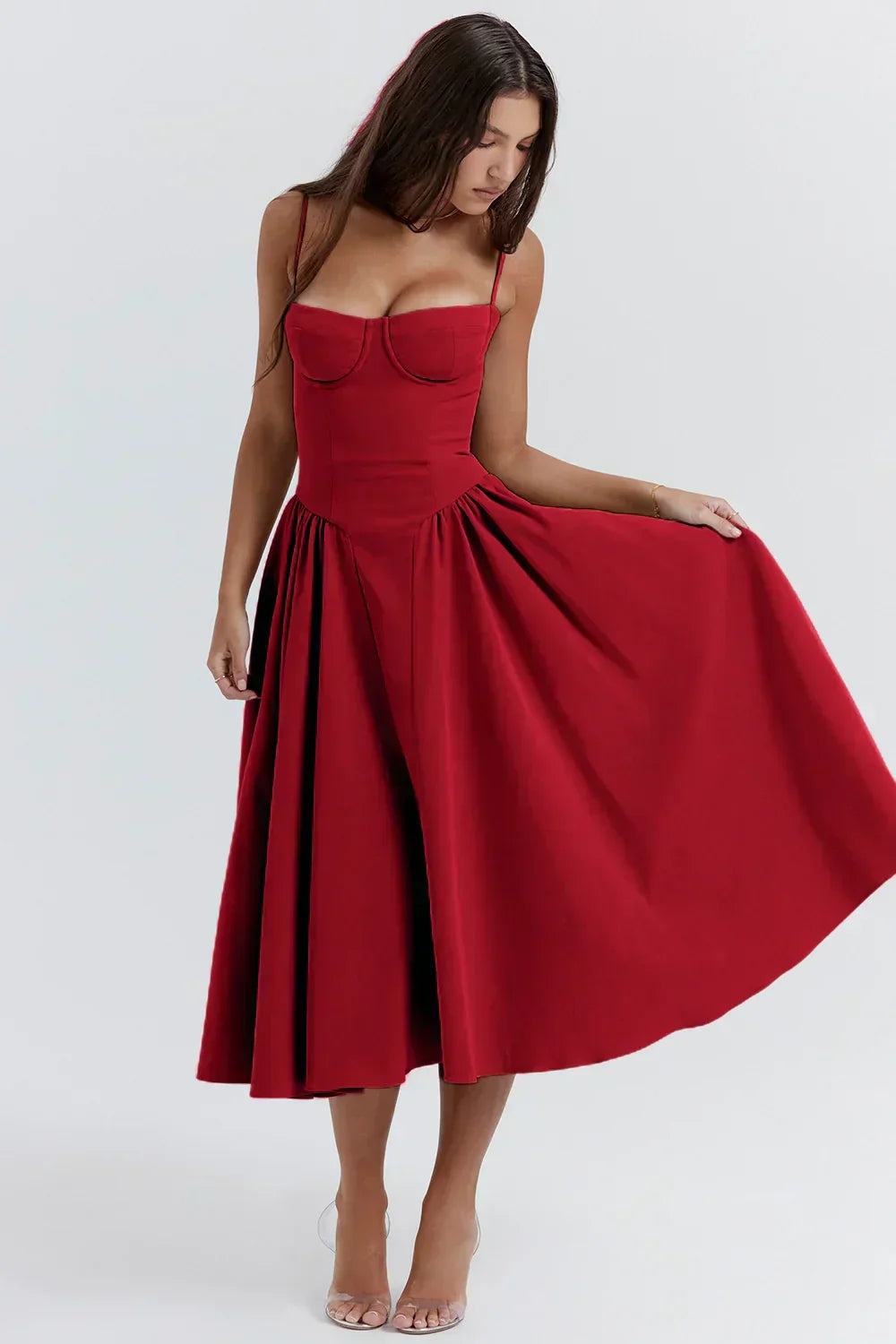 Women's Strapless Corset Fit and Flare Dress Midi