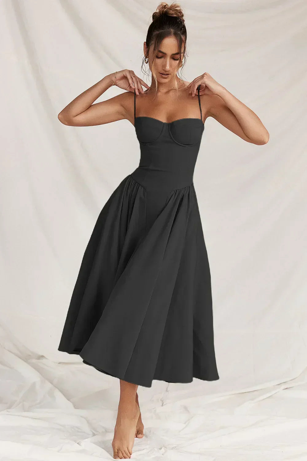 Women's Strapless Corset Fit and Flare Dress Midi