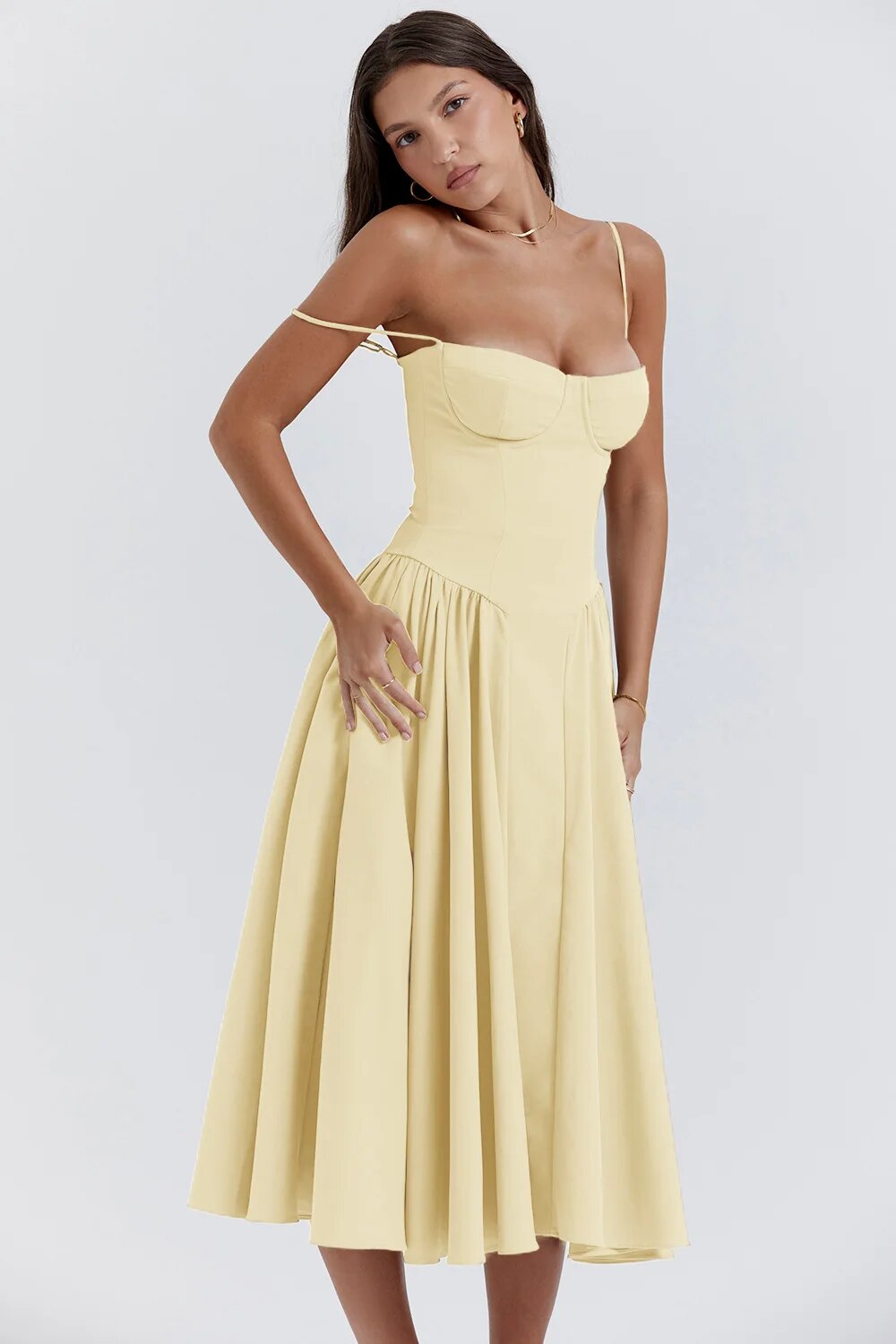 Women's Strapless Corset Fit and Flare Dress Midi