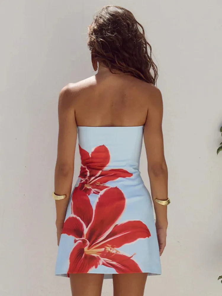 Women's Strapless Floral Mini Dress Bodycon