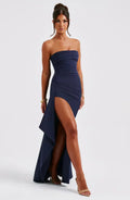 Women's Strapless Ruffle Slit Dress Maxi