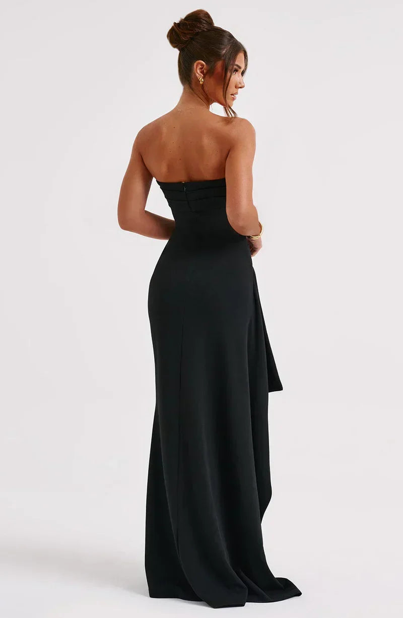Women's Strapless Ruffle Slit Dress Maxi
