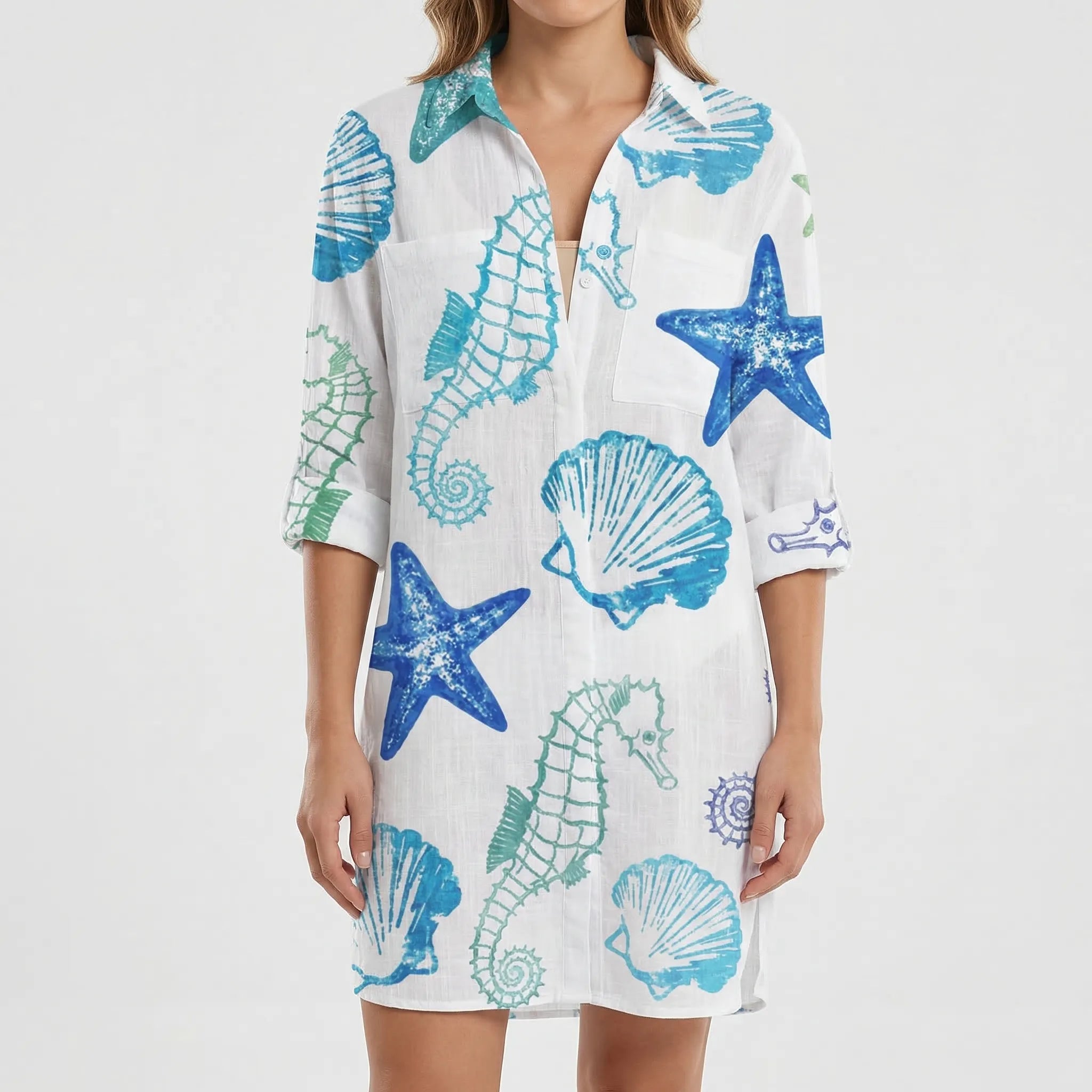 Women's Tie-Dye Button-Down Shirt Dress Mini