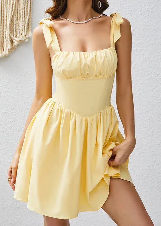 Women's Tie-Strap Babydoll Sundress Mini Yellow