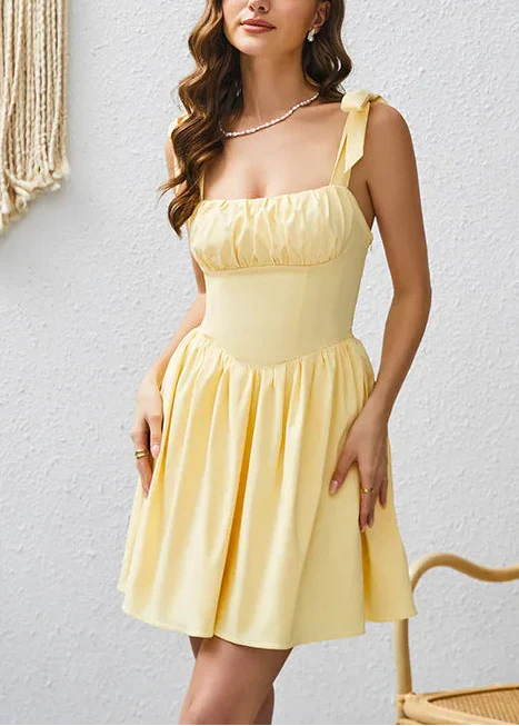 Women's Tie-Strap Babydoll Sundress Mini Yellow