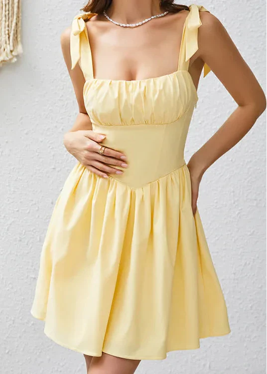 Women's Tie-Strap Babydoll Sundress Mini Yellow