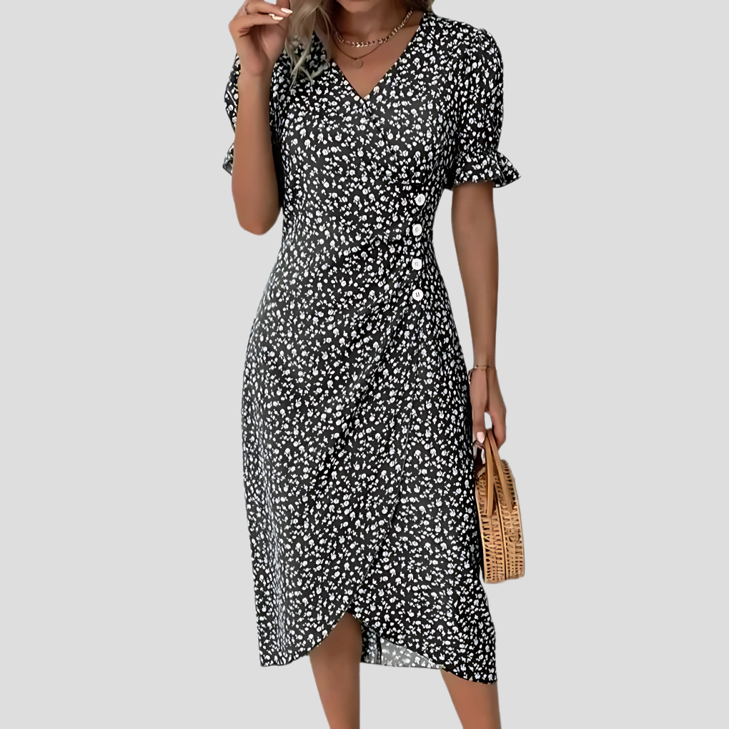 Women's Floral V-Neck Short Sleeve Midi Dress