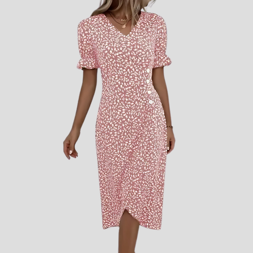 Women's Floral V-Neck Short Sleeve Midi Dress