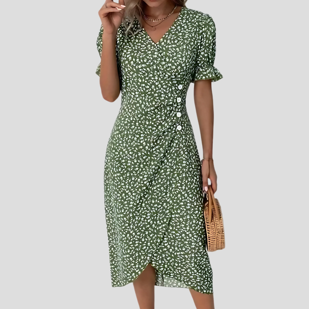 Women's Floral V-Neck Short Sleeve Midi Dress
