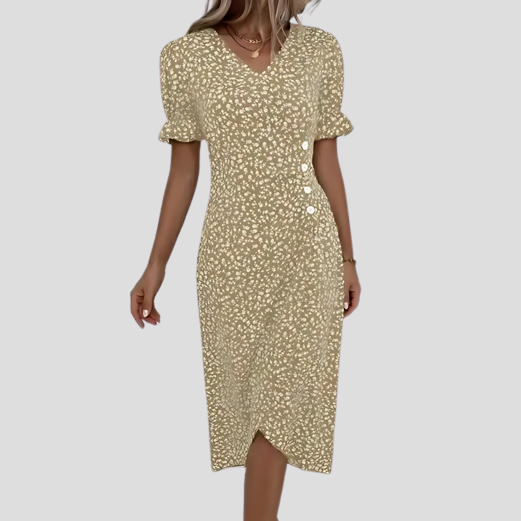 Women's Floral V-Neck Short Sleeve Midi Dress