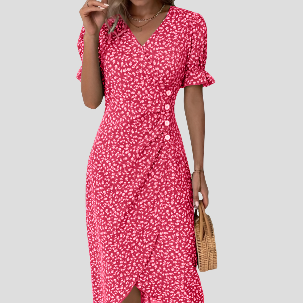 Women's Floral V-Neck Short Sleeve Midi Dress