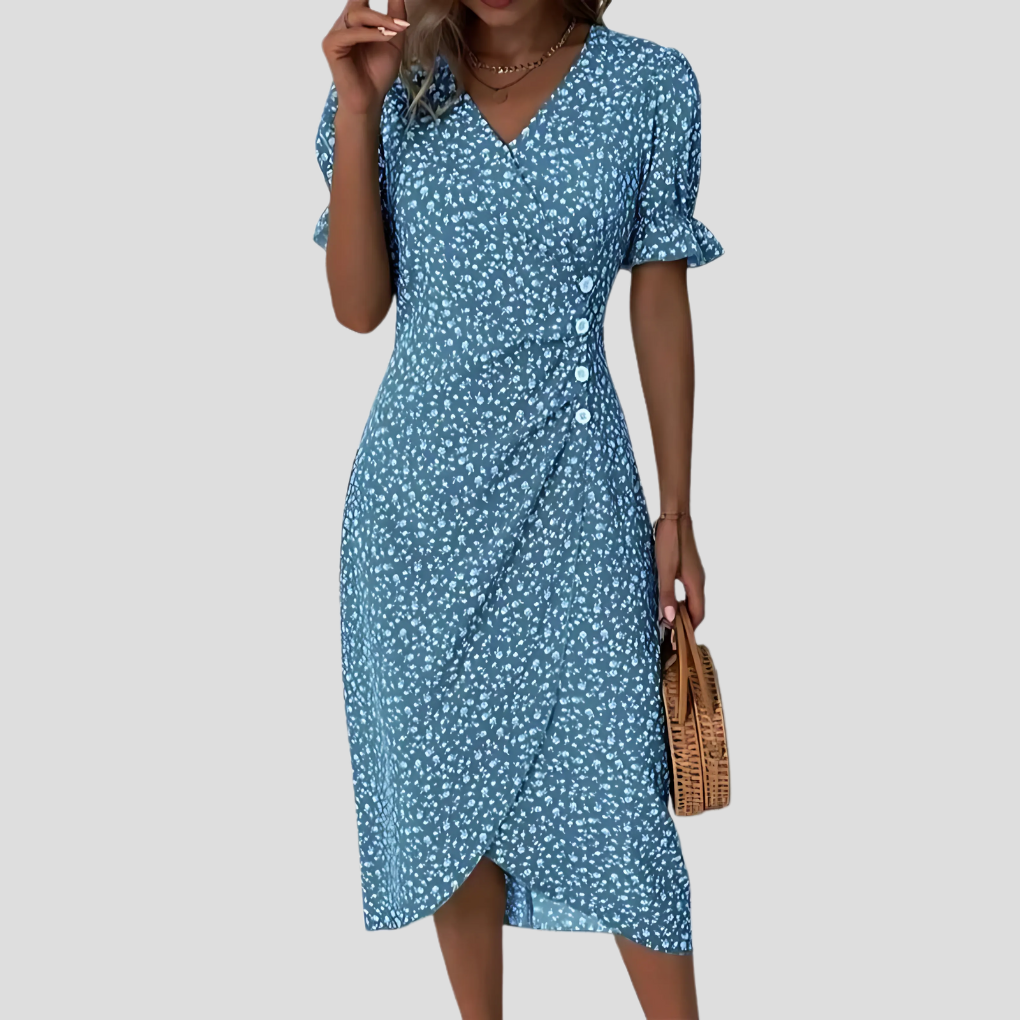 Women's Floral V-Neck Short Sleeve Midi Dress