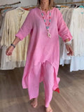 Women's Long Sleeve Asymmetrical Hem Two-Piece Pants Set