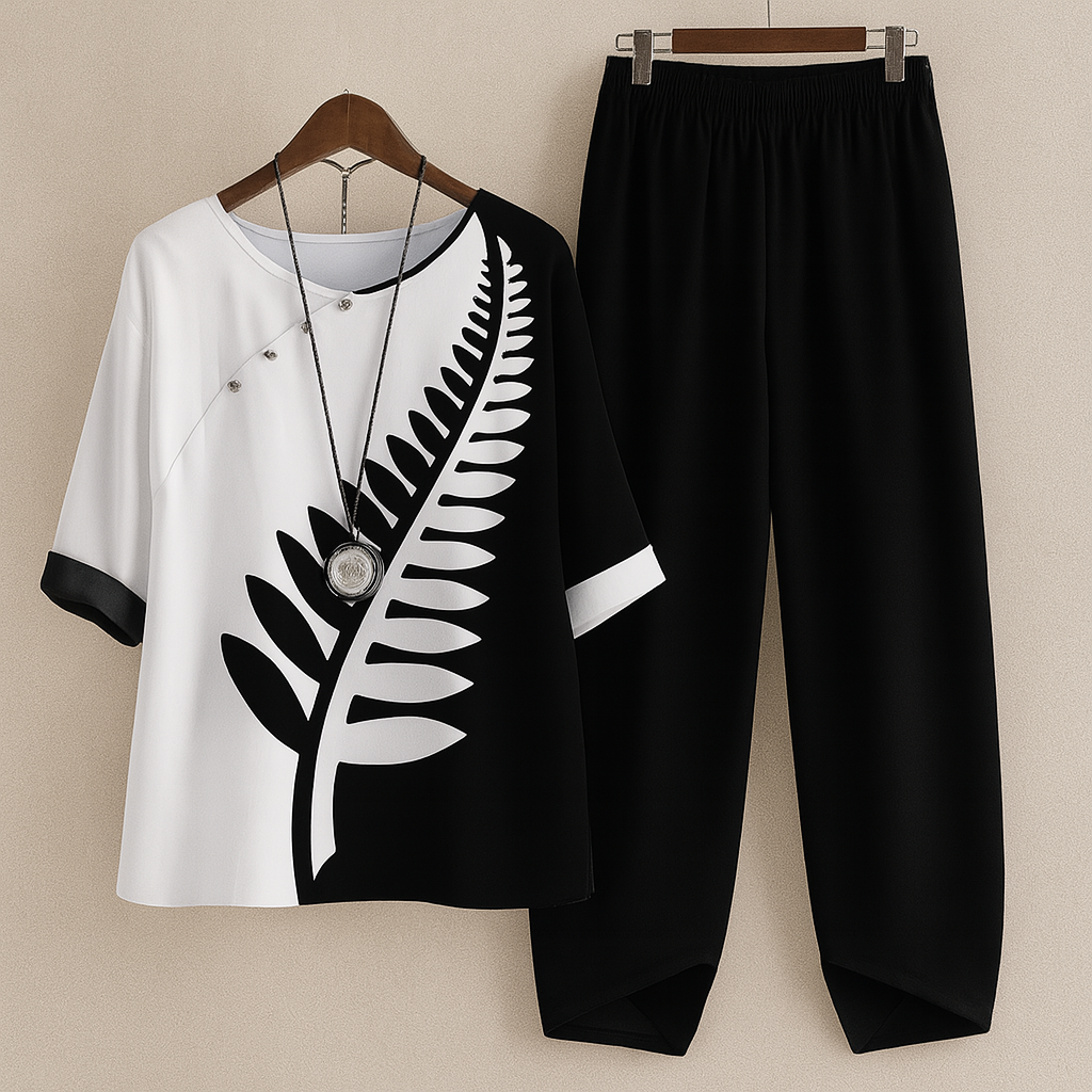 Women's Printed Short Sleeve Wide Leg Pants Set