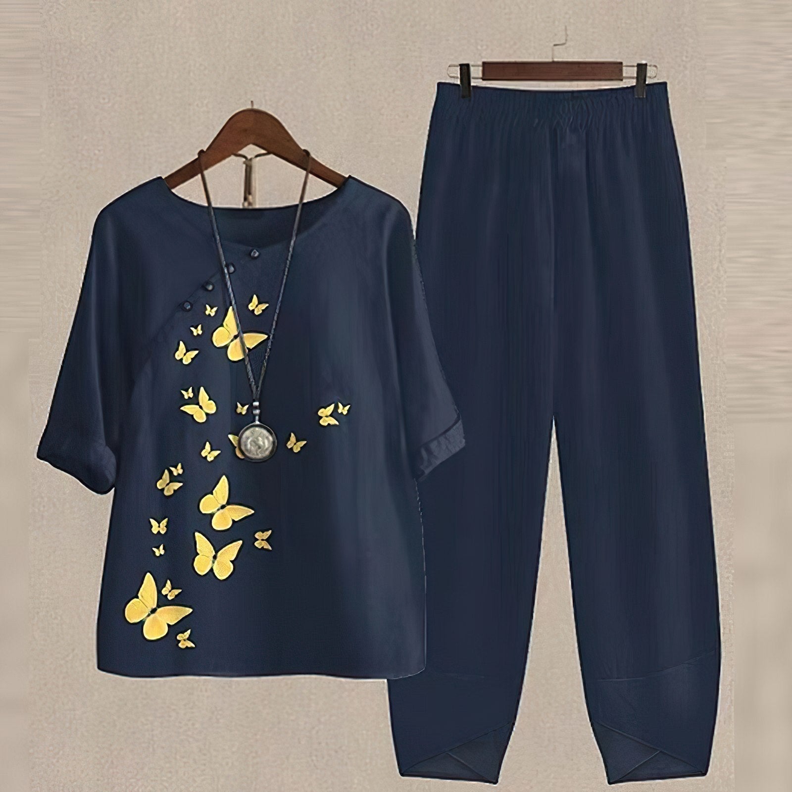 Women's Printed Short Sleeve Wide Leg Pants Set