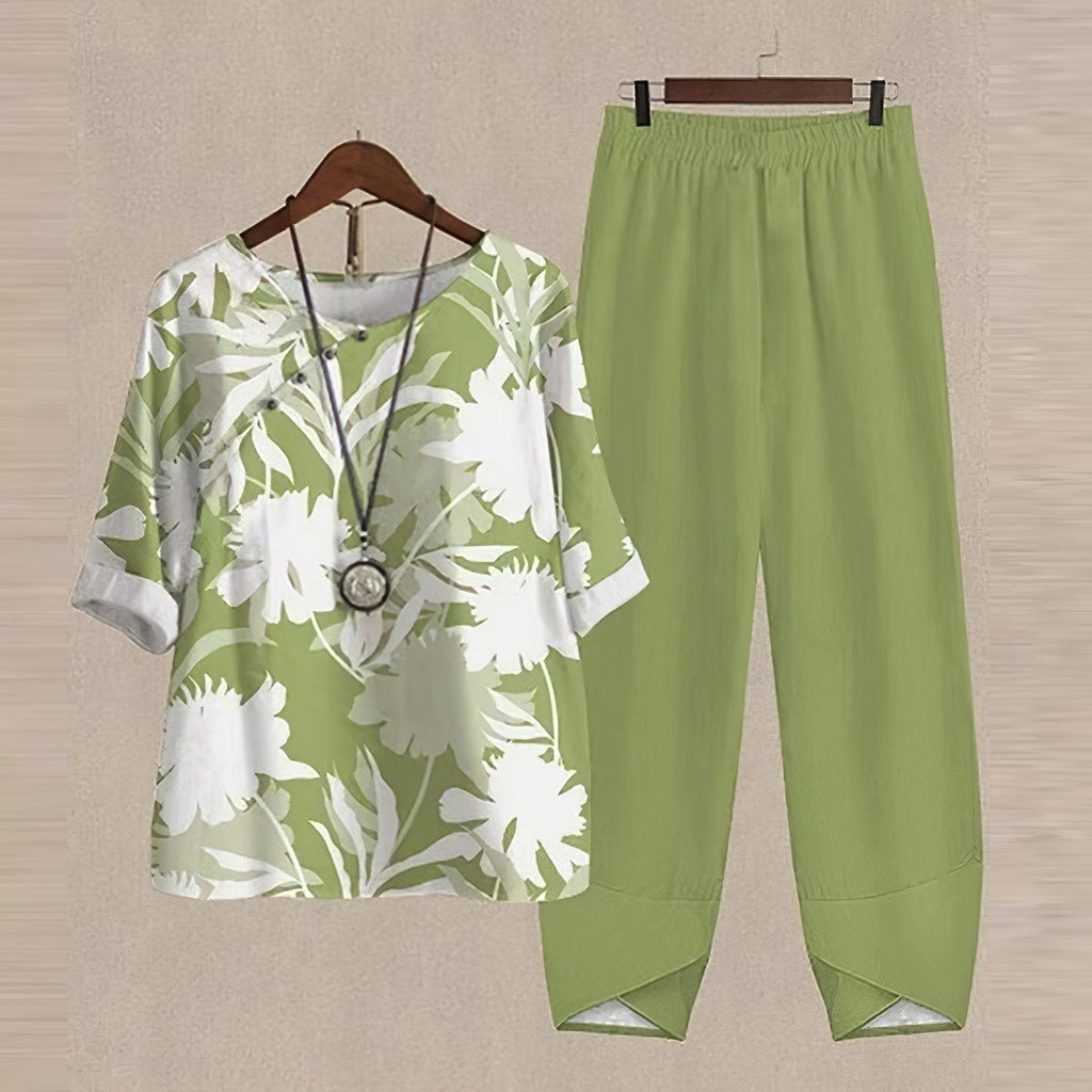 Women's Printed Short Sleeve Wide Leg Pants Set