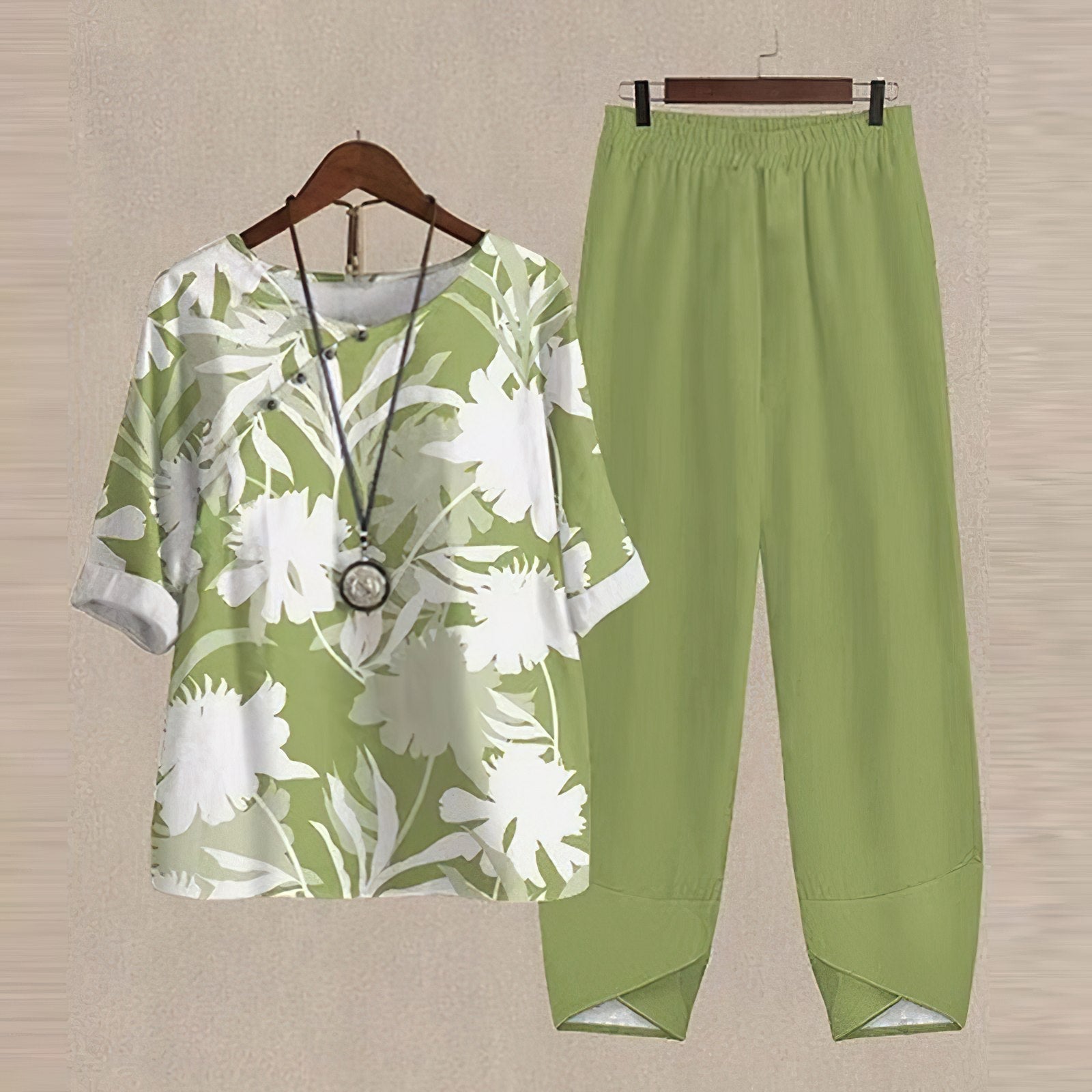Women's Printed Short Sleeve Wide Leg Pants Set