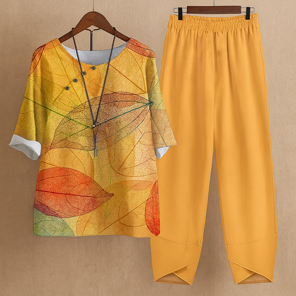 Women's Printed Short Sleeve Wide Leg Pants Set