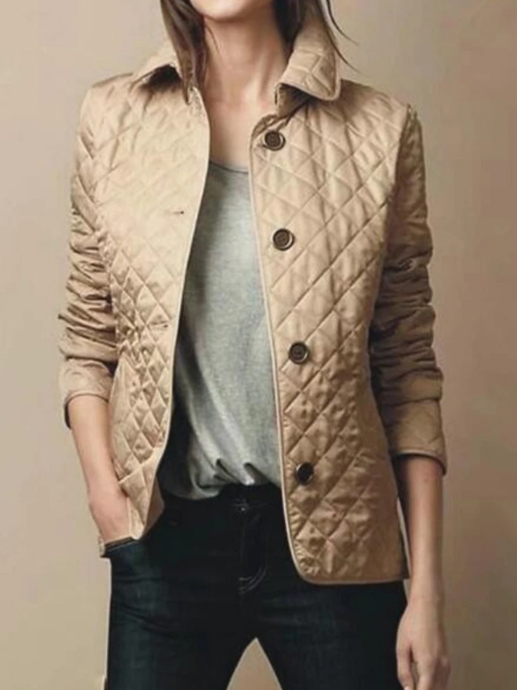 Women's Quilted Button Front Long Sleeve Jacket