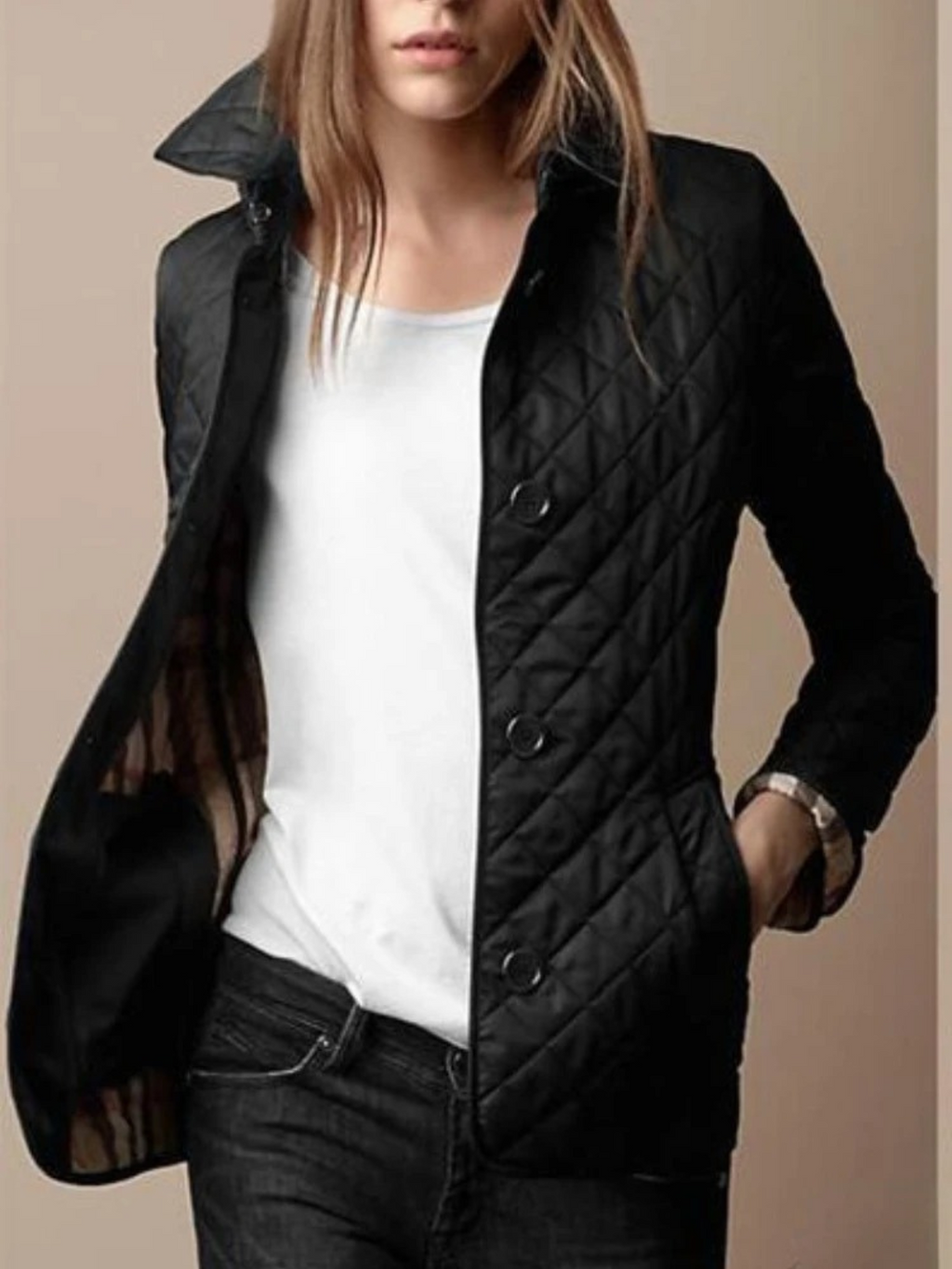 Women's Quilted Button Front Long Sleeve Jacket